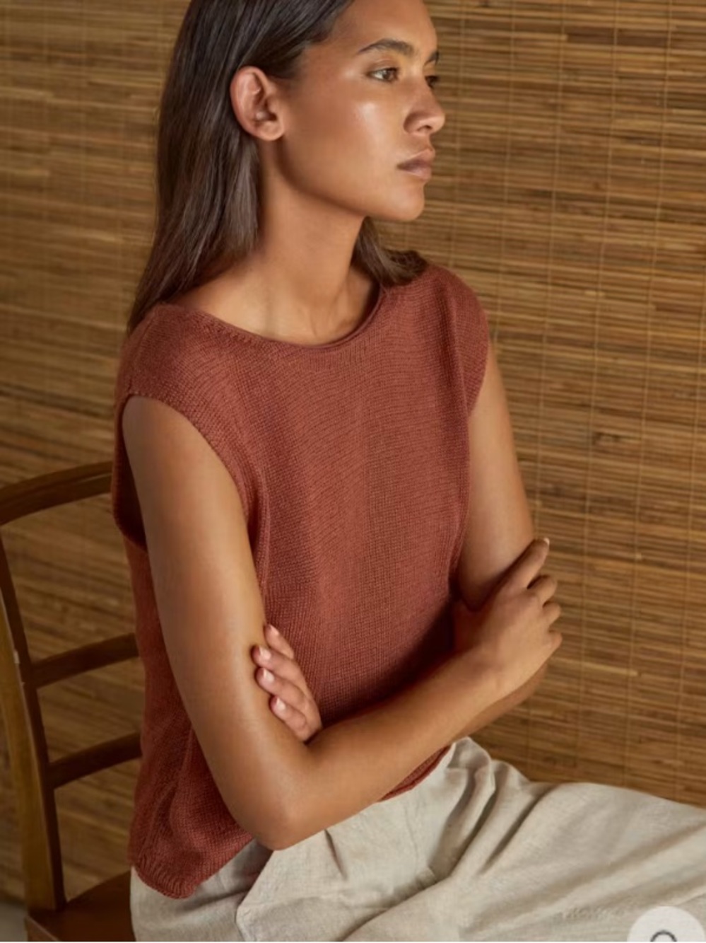 Poetry Sleeveless Delave Linen Knit top Vest Brown Chili size 10 EUC - Picture 1 of 16